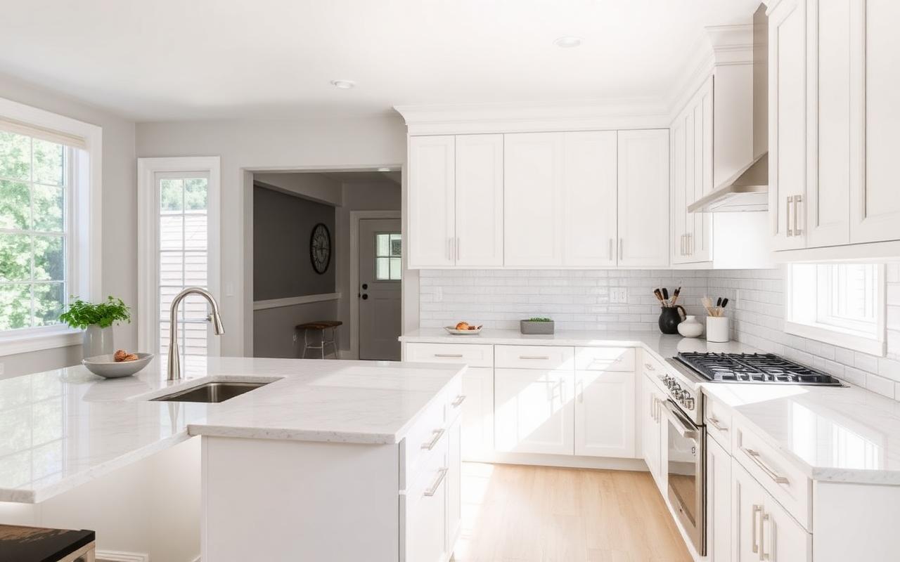 Renovated kitchen in Oak Cliff Dallas flip with white shaker cabinets